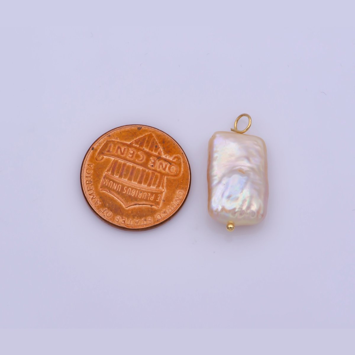 Natural White Rectangle Freshwater Pearl Charm High Luster Genuine Cultured Fresh water Pearl P-1853