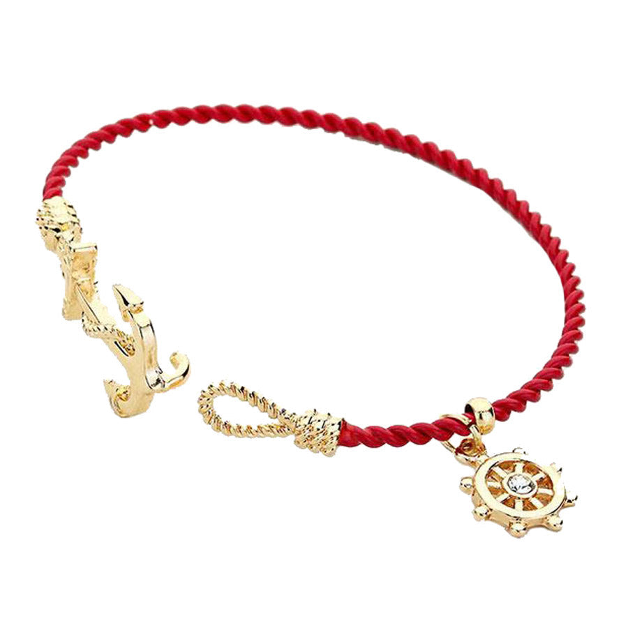Women's Nautical Anchor Helm Charm Hook Bracelet
