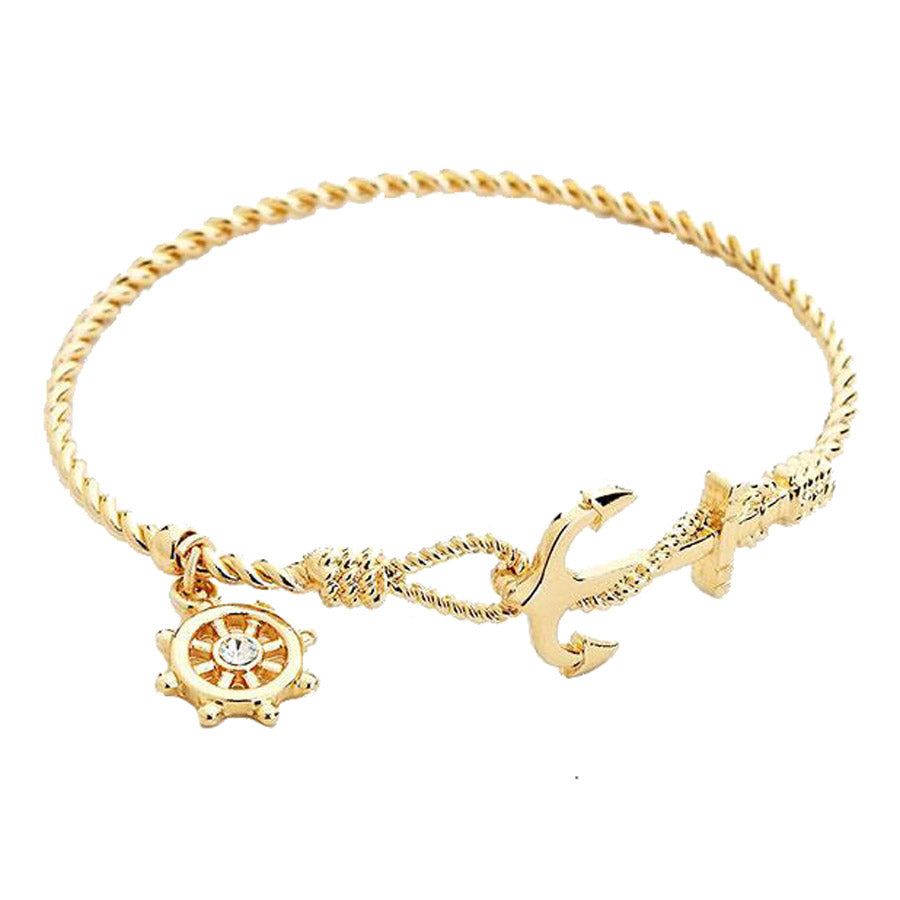 Women's Nautical Anchor Helm Charm Hook Bracelet