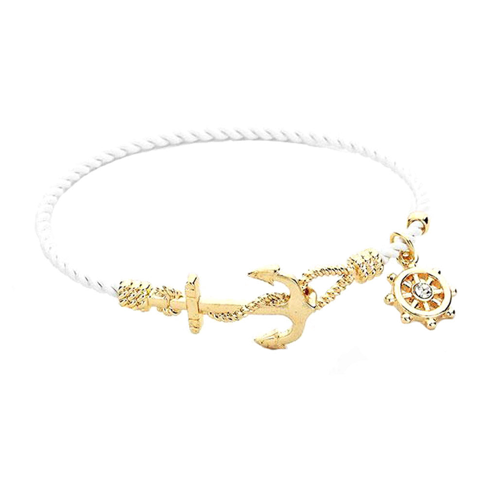 Women's Nautical Anchor Helm Charm Hook Bracelet
