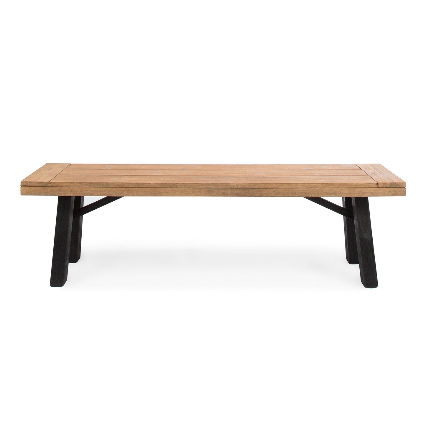 Outdoor Bench with Slat Panel Design and Acacia Wood Frame (Set of 2)