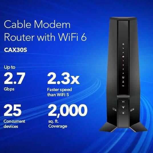 NETGEAR Nighthawk DOCSIS AX2700 3.1 2.7Gbps Two-in-One Cable Modem Router (CAX30-100NAS) (Refurbished)