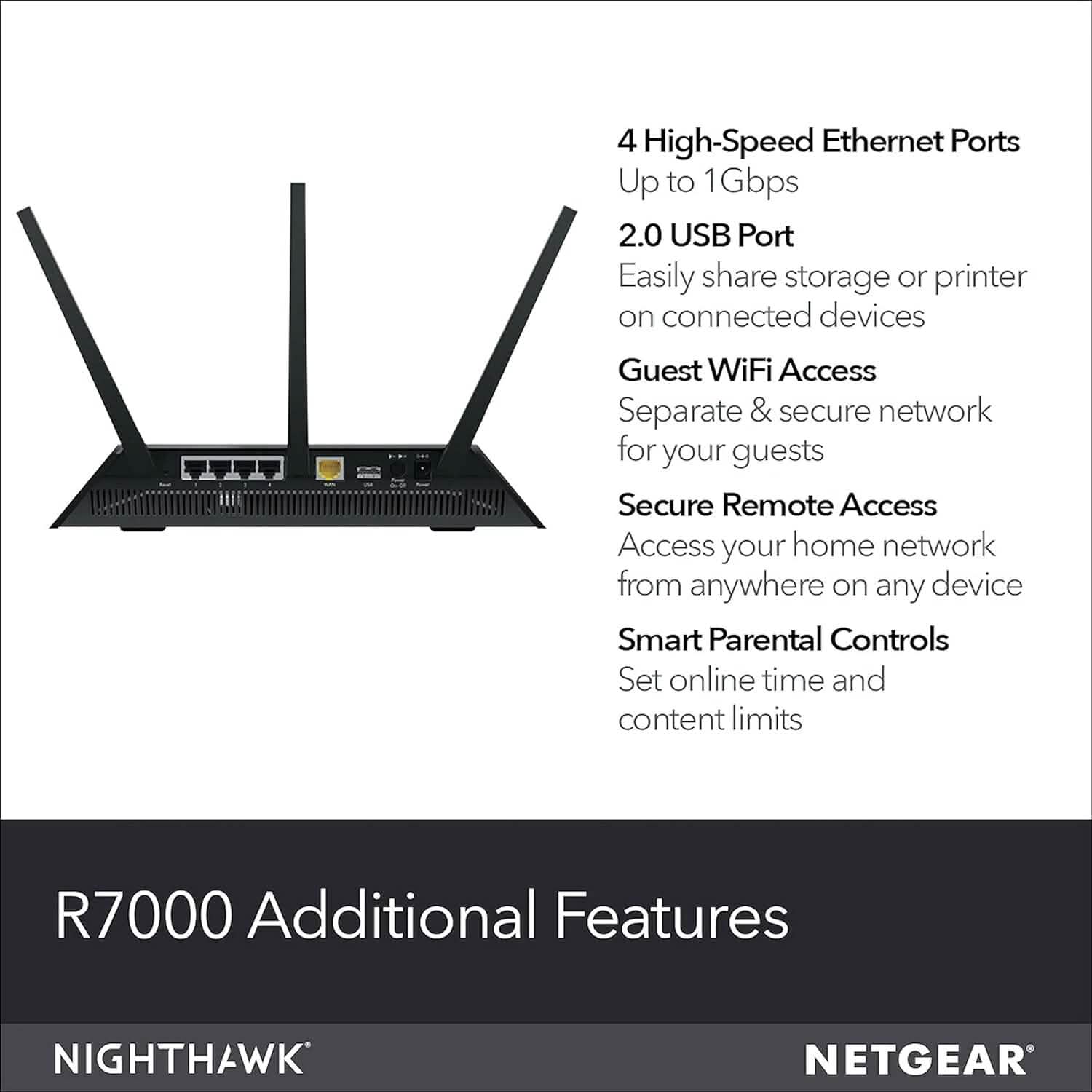 NETGEAR Nighthawk Smart Wi-Fi Router (R7000-100NAS) - AC1900 Wireless Speed (Up to 1900 Mbps) (Refurbished)