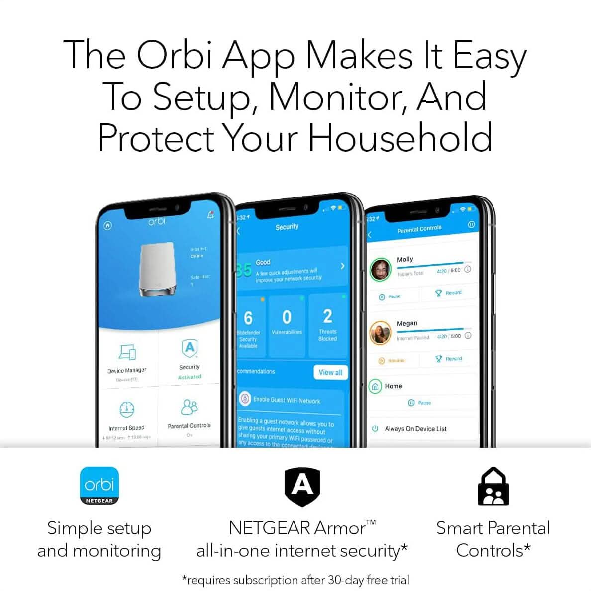 Système WiFi Mesh Tri-bande NETGEAR Orbi pour toute la maison WiFi 6 (RBK752) (Reconditionné)