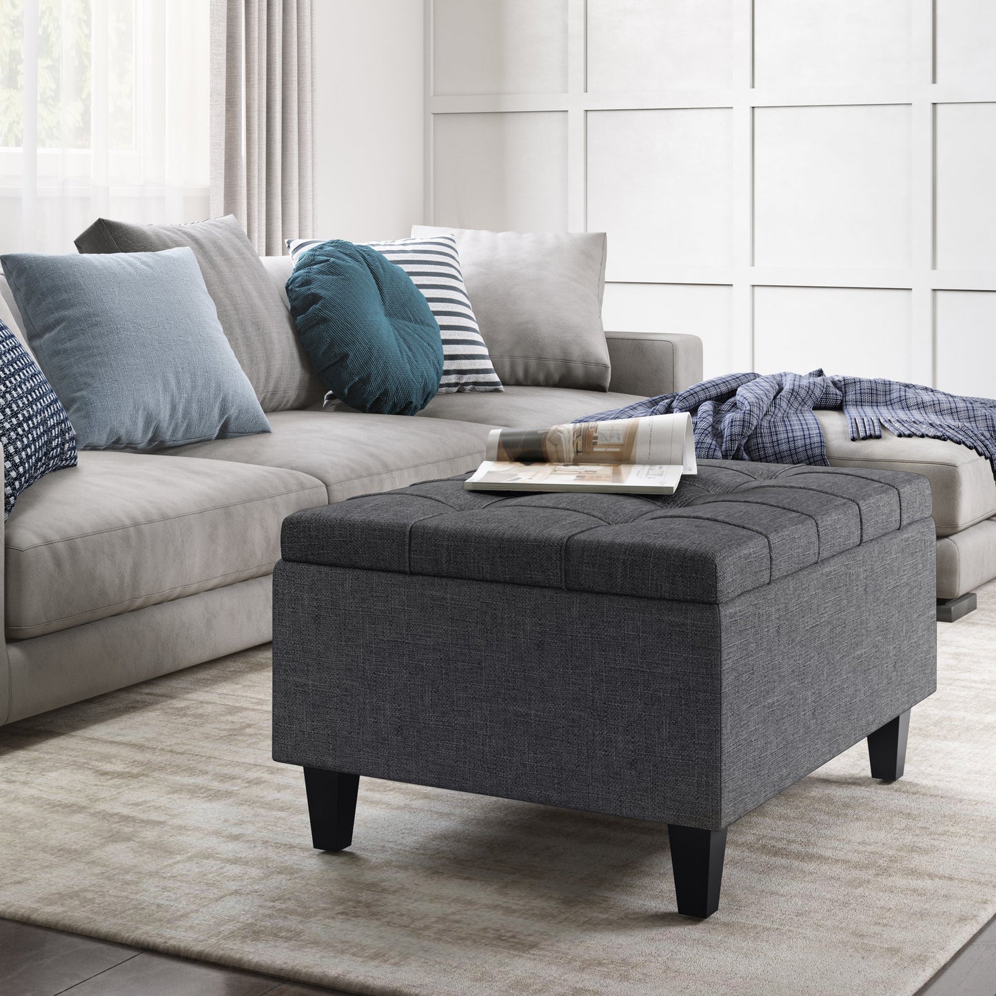 Harrison 34 Inch Wide Small Coffee Table Storage Ottoman