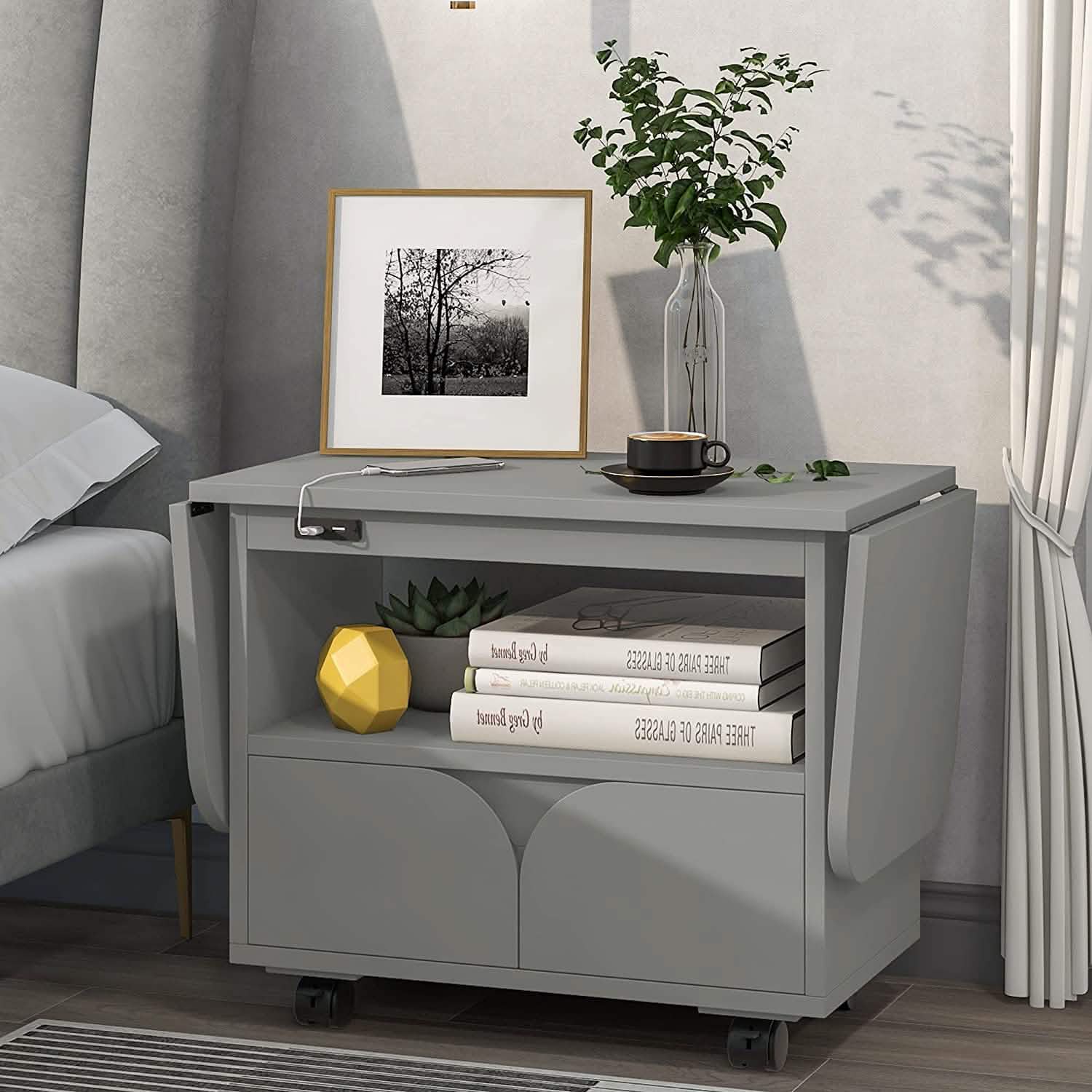 Nightstand with USB Port and Foldable Tabletop