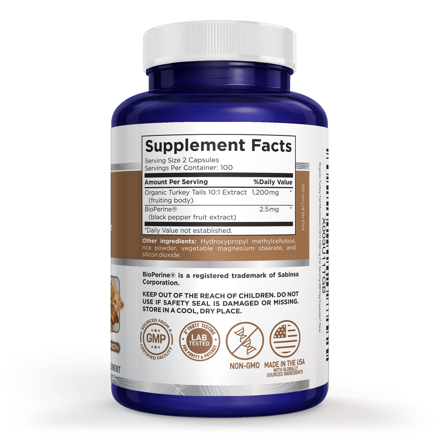 NusaPure Turkey Tail Mushroom Capsules, 10:1 Extract, 1200 mg, 200 Vcaps, Non-GMO, Gluten Free, Bioperine