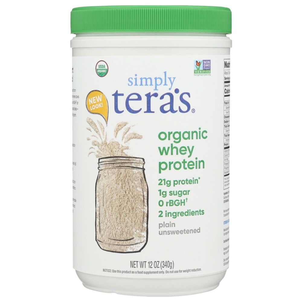 SIMPLY TERAS: Organic Whey Protein Plain Unsweetened, 12 oz