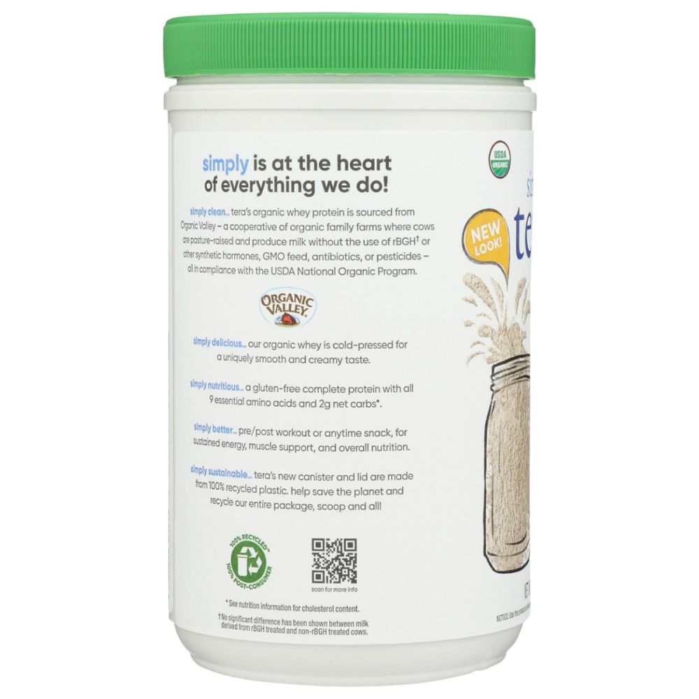 SIMPLY TERAS: Organic Whey Protein Plain Unsweetened, 12 oz
