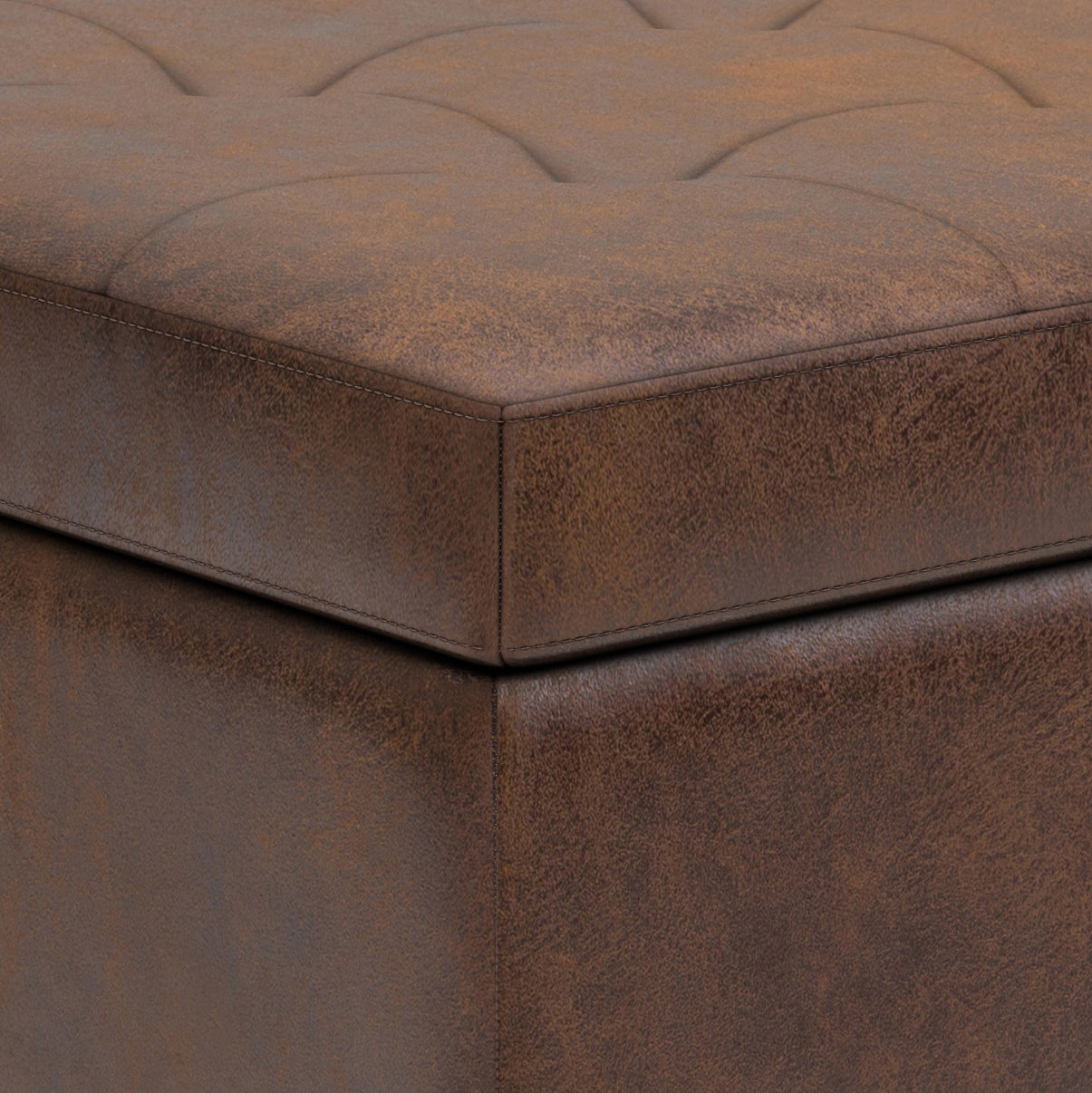 Shay 34 Inch Wide Mid-Century Small Coffee Table Storage Ottoman in Distressed Chestnut