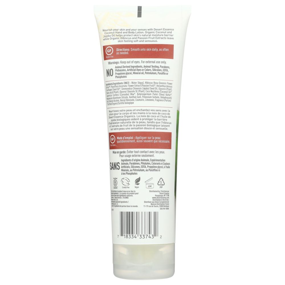 DESERT ESSENCE: Coconut Hand and Body Lotion, 8 fo
