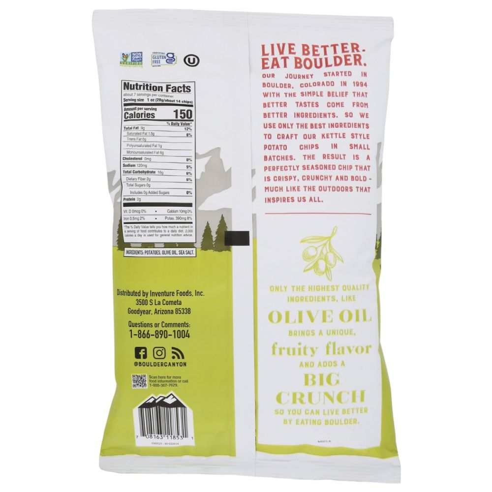 BOULDER CANYON: Olive Oil Classic |Sea Salt Crunchy Kettle Chips|6.5oz
