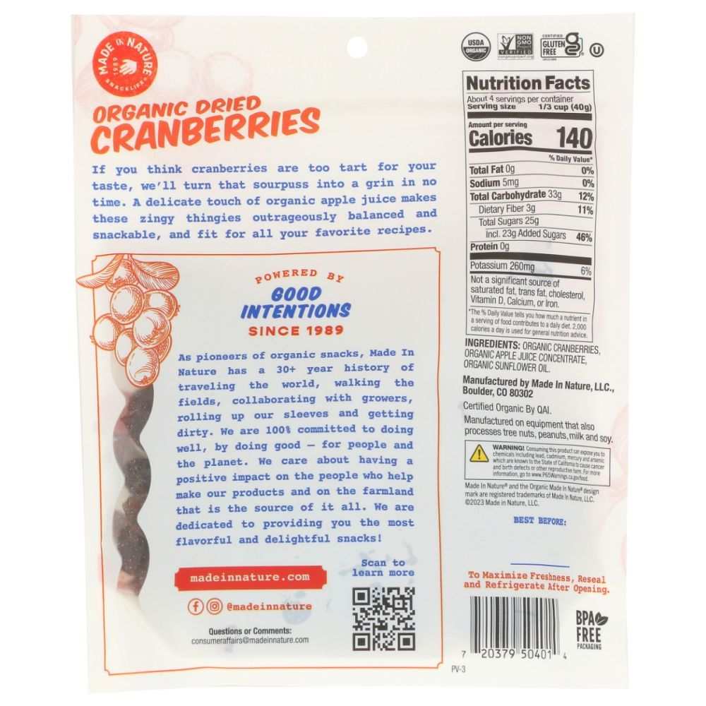 Dried Cranberries - Made In Nature Organic Flavorful Snack - 5 oz Pack