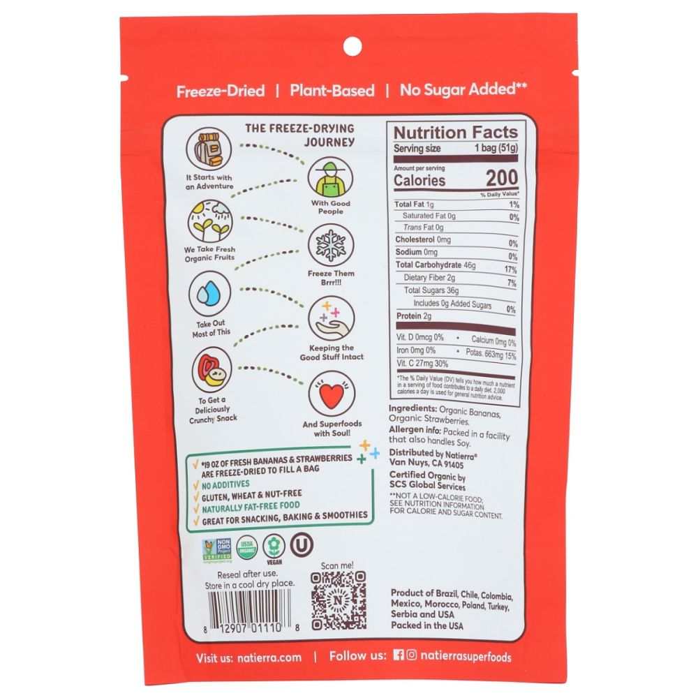 NATIERRA: Freeze Dried Organic Bananas and Strawberries, 1.8 oz