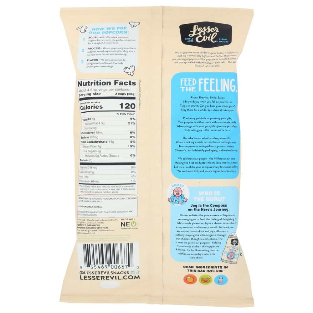 Lesser Evil Gourmet Popcorn - Oh My Ghee, 4.6oz | Healthy Savory Snack