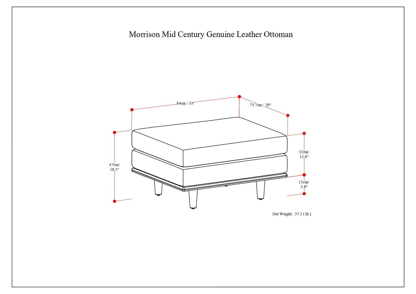 Morrison Ottoman in Sienna Genuine Leather