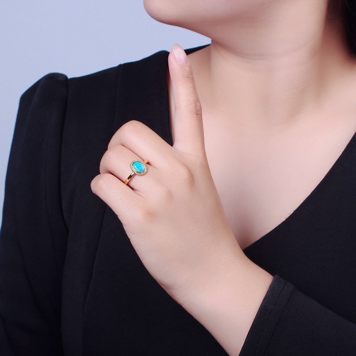 Ocean Blue Opal Gold Vintage Style Ring O-2222 O-2223