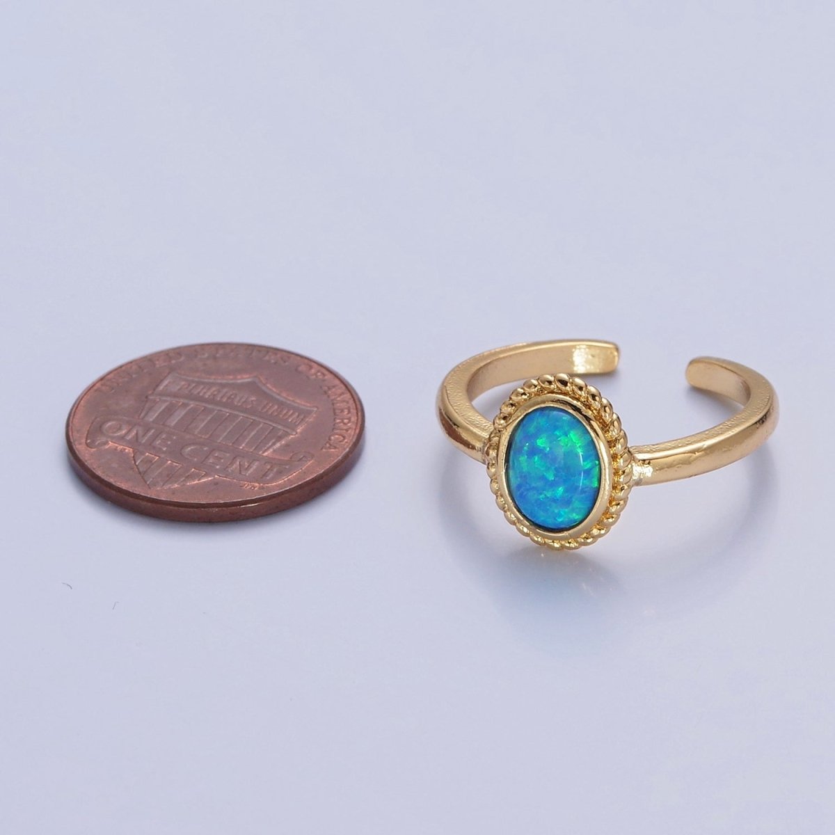 Ocean Blue Opal Gold Vintage Style Ring O-2222 O-2223