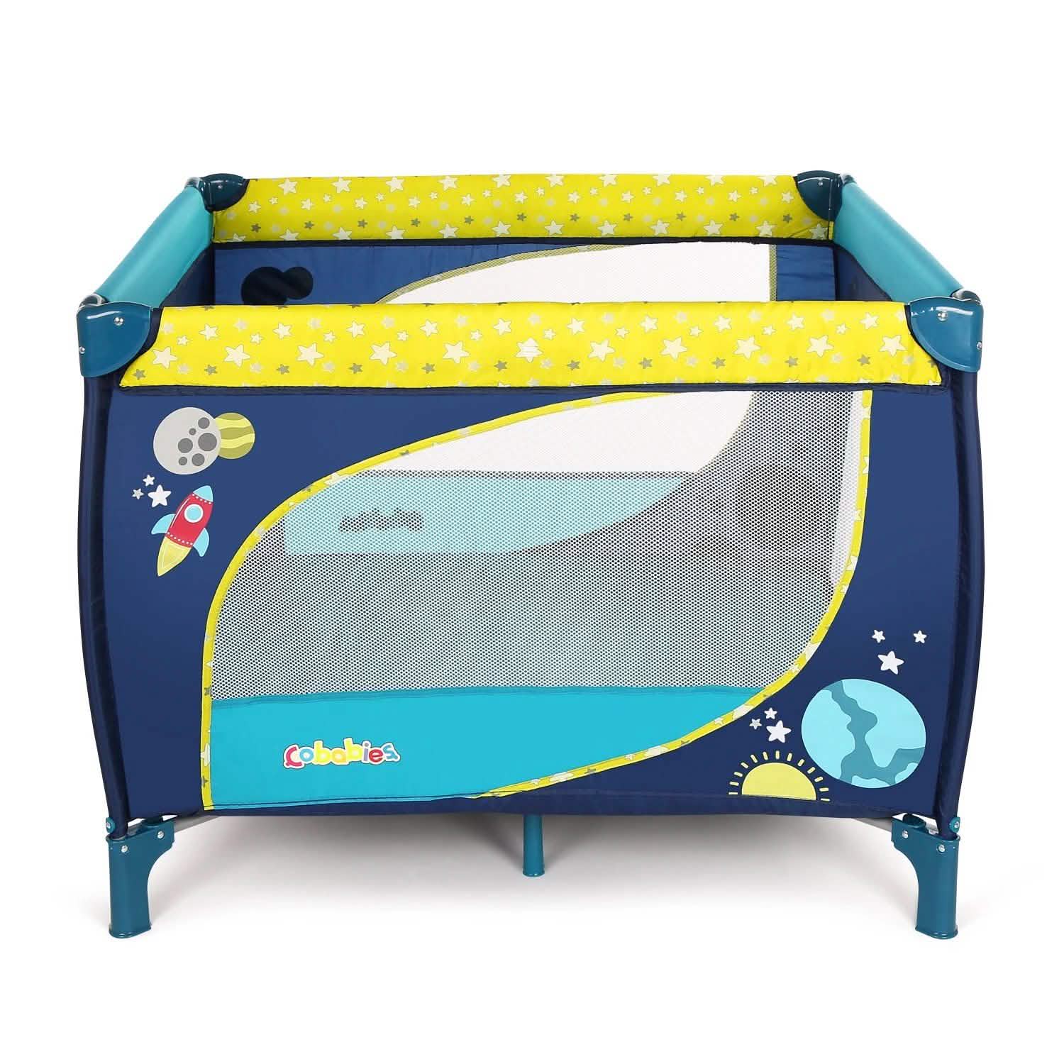 Odoland Parc pliant pour bébé 99 x 99 cm avec matelas, barrière de sécurité, bleu