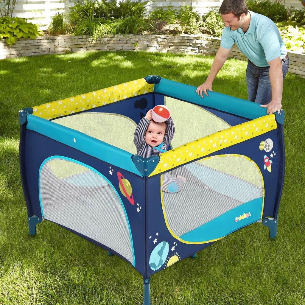 Odoland Parc pliant pour bébé 99 x 99 cm avec matelas, barrière de sécurité, bleu