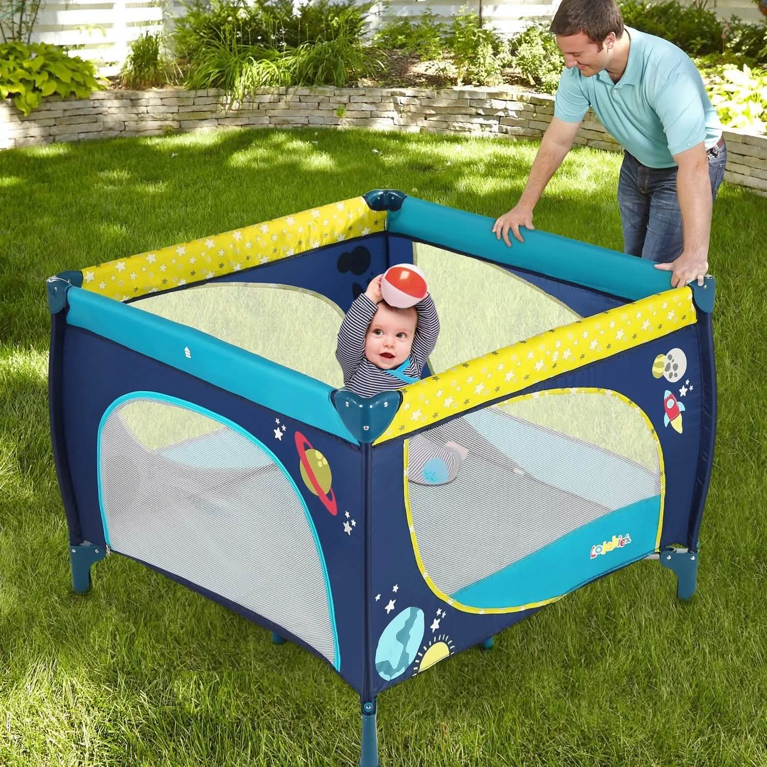 Odoland Parc pliant pour bébé 99 x 99 cm avec matelas, barrière de sécurité, bleu