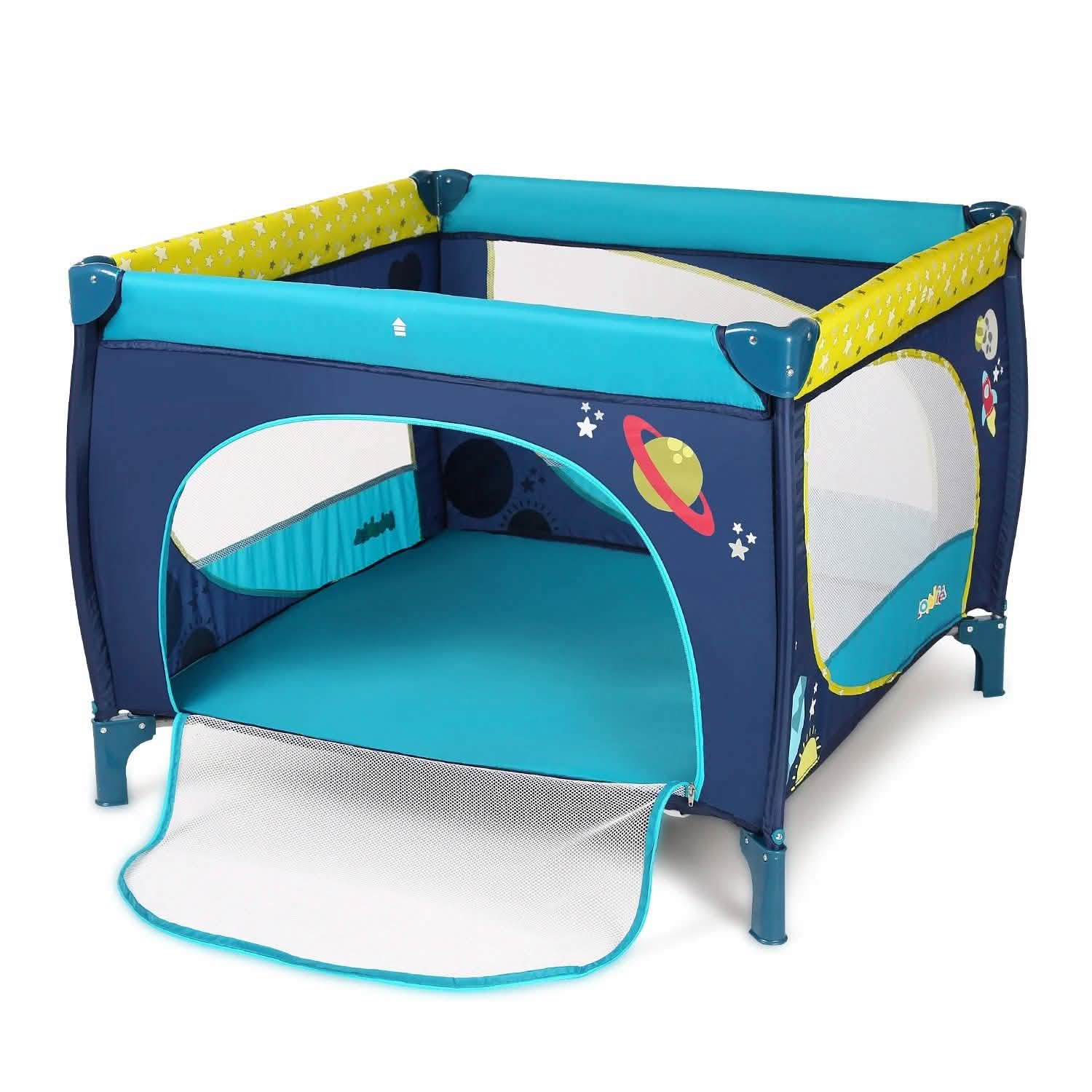 Odoland Parc pliant pour bébé 99 x 99 cm avec matelas, barrière de sécurité, bleu