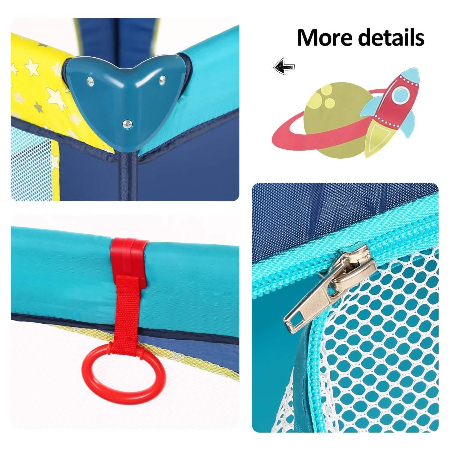 Odoland Parc pliant pour bébé 99 x 99 cm avec matelas, barrière de sécurité, bleu