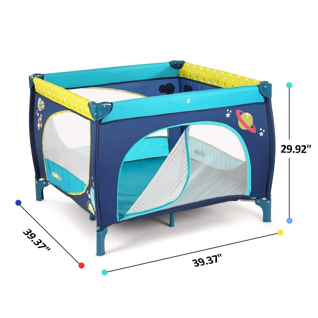 Odoland Parc pliant pour bébé 99 x 99 cm avec matelas, barrière de sécurité, bleu