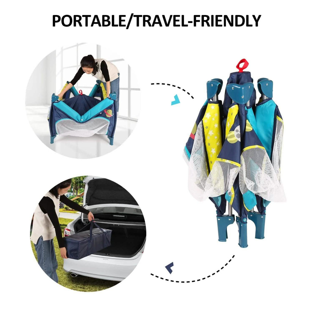 Odoland Parc pliant pour bébé 99 x 99 cm avec matelas, barrière de sécurité, bleu