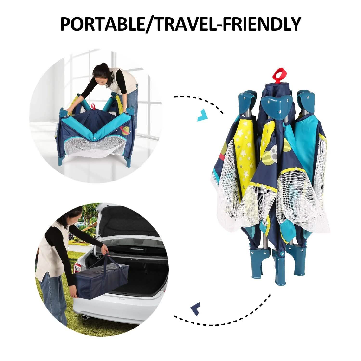 Odoland Parc pliant pour bébé 99 x 99 cm avec matelas, barrière de sécurité, bleu