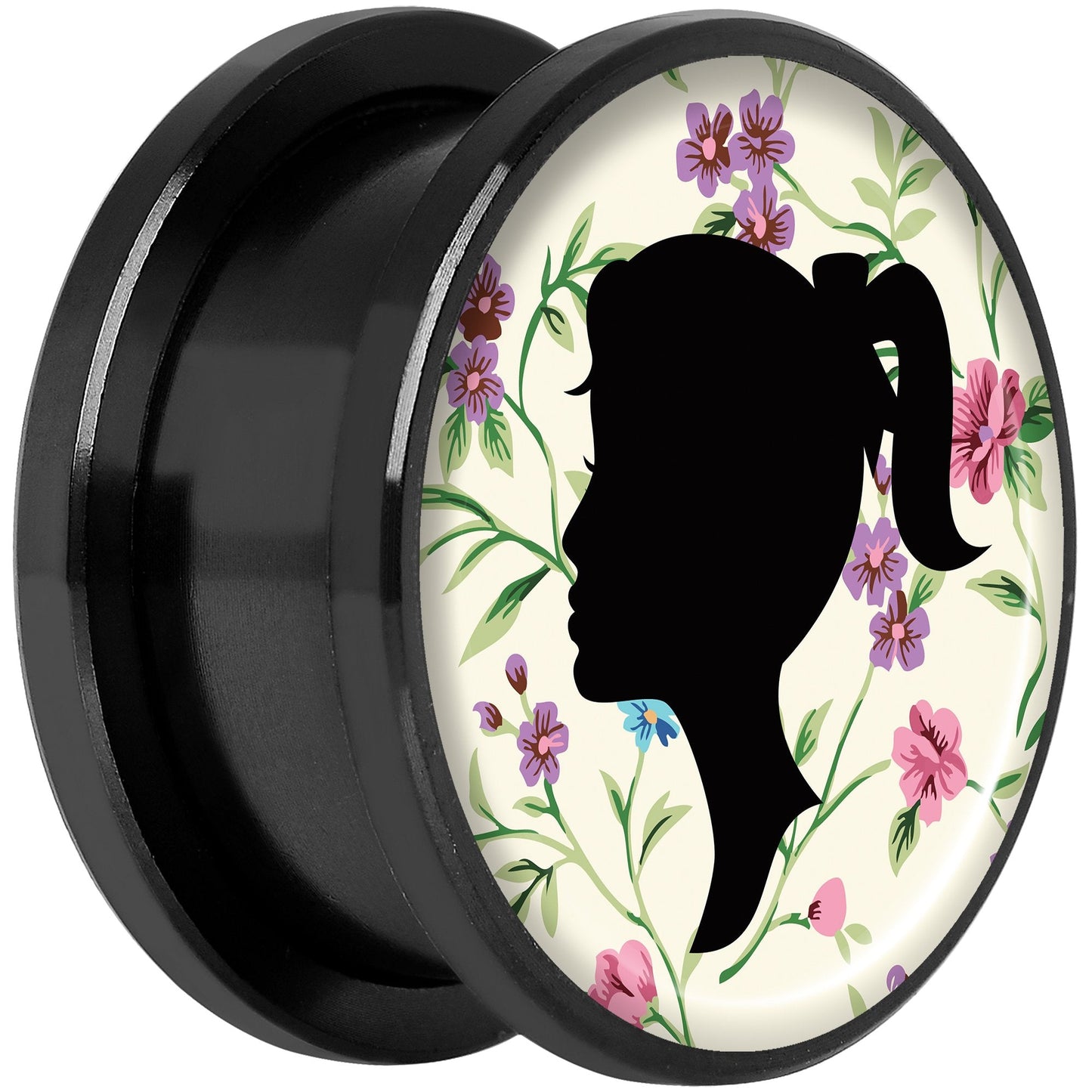 Man Woman Floral Silhouette Black Anodized Screw Fit Plug Set 18mm