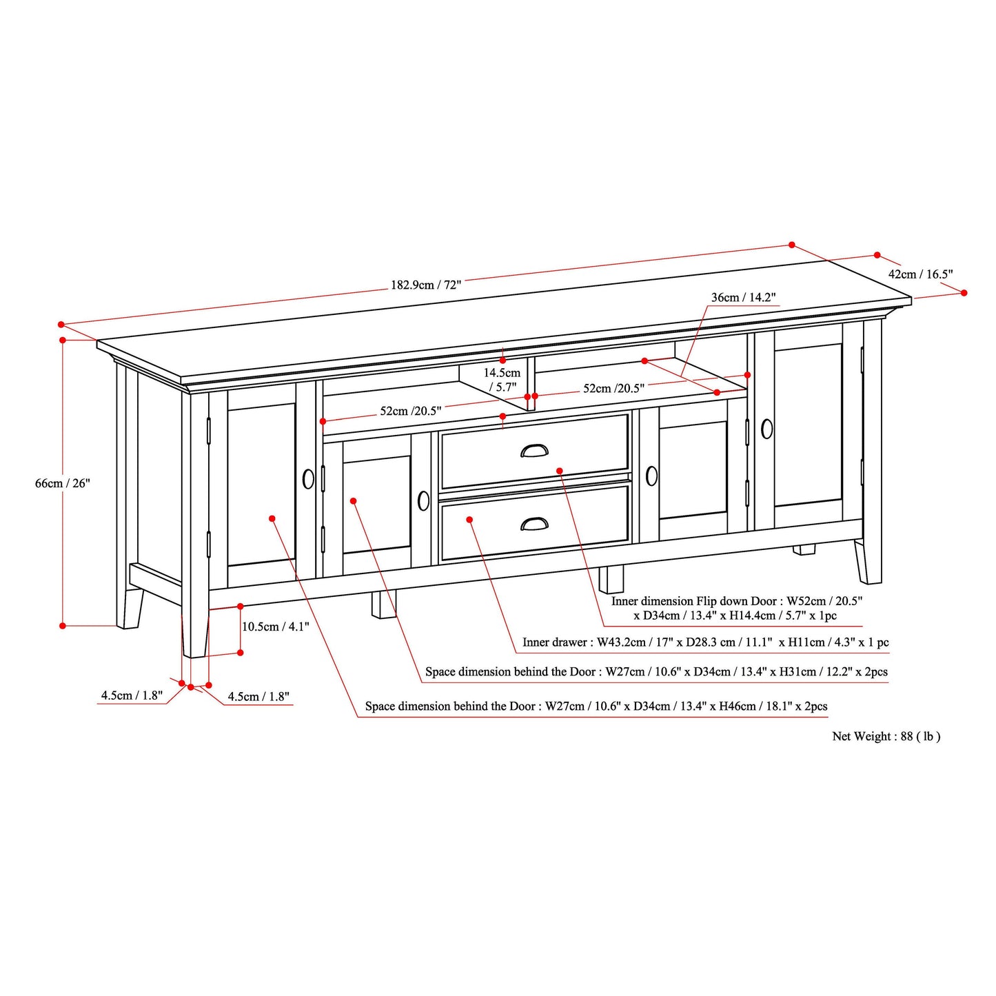 Redmond 72 Inch Wide Solid Wood TV Stand