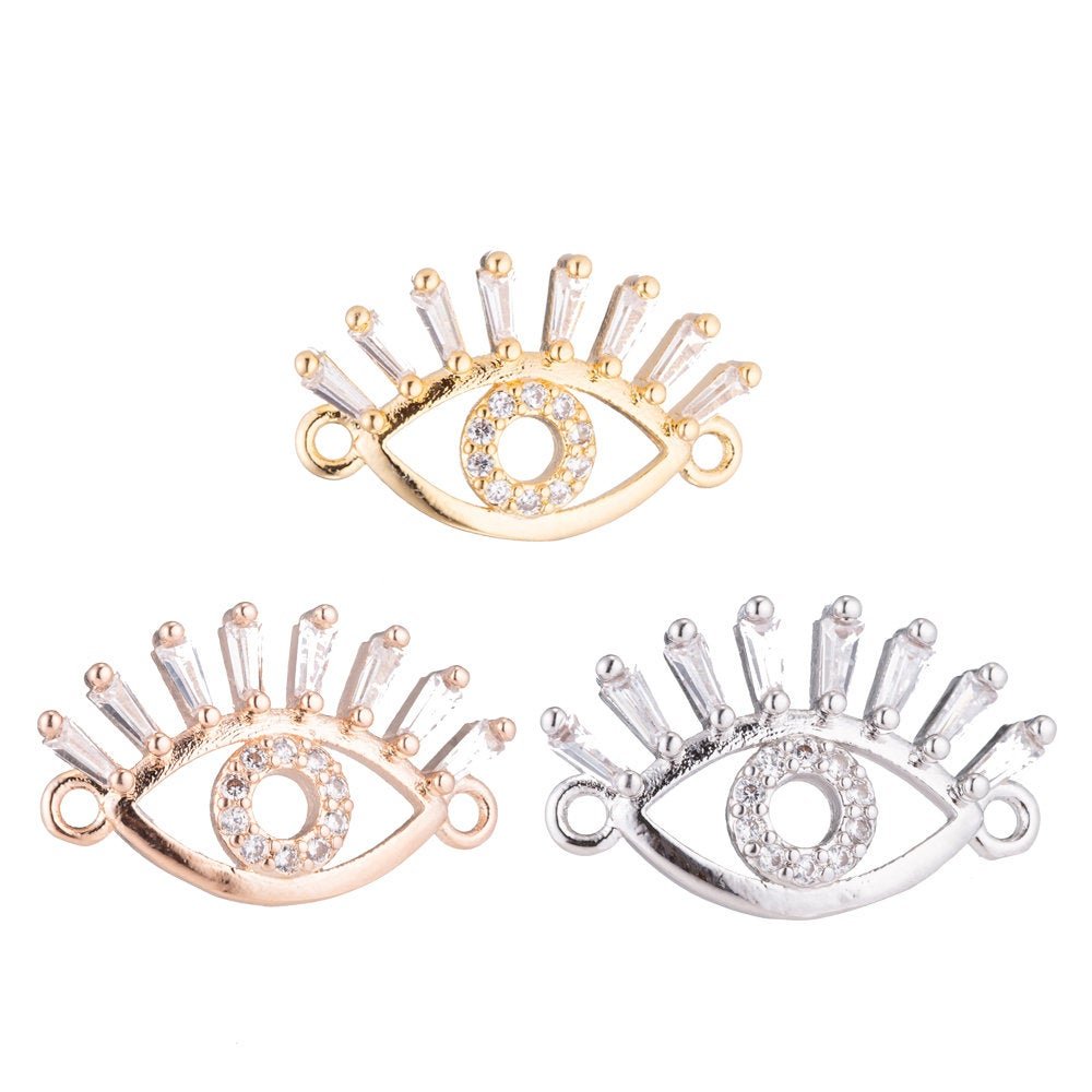 On Sale! CLEARANCE! Gold Eye, Golden Eyelash, Ladies, Woman DIY Love Gift, Cubic Zirconia Bracelet Charm, Necklace Pendant, Findings for Her Jewelry Making | F-157