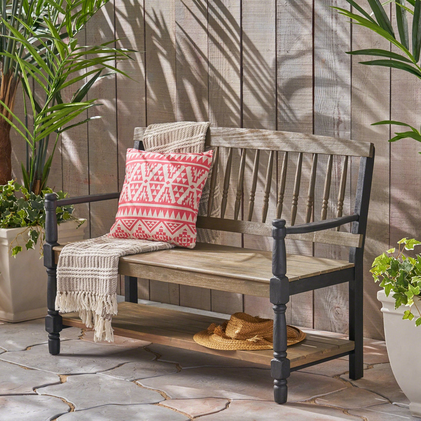 Patio Bench with Built-In Shelf