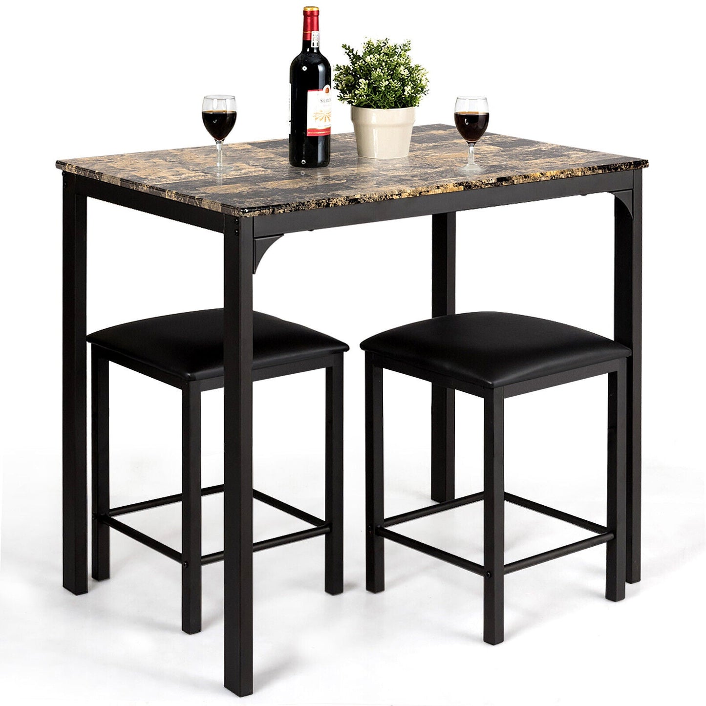 3 Piece Counter Height Dining Set Faux Marble Table
