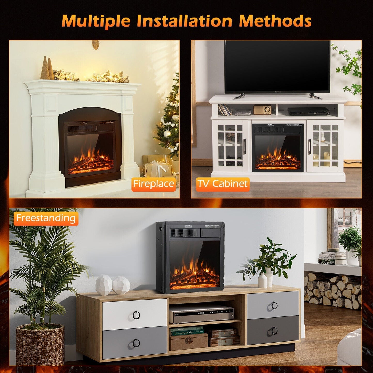 18/22.5 Inch Electric Fireplace Insert with 7
