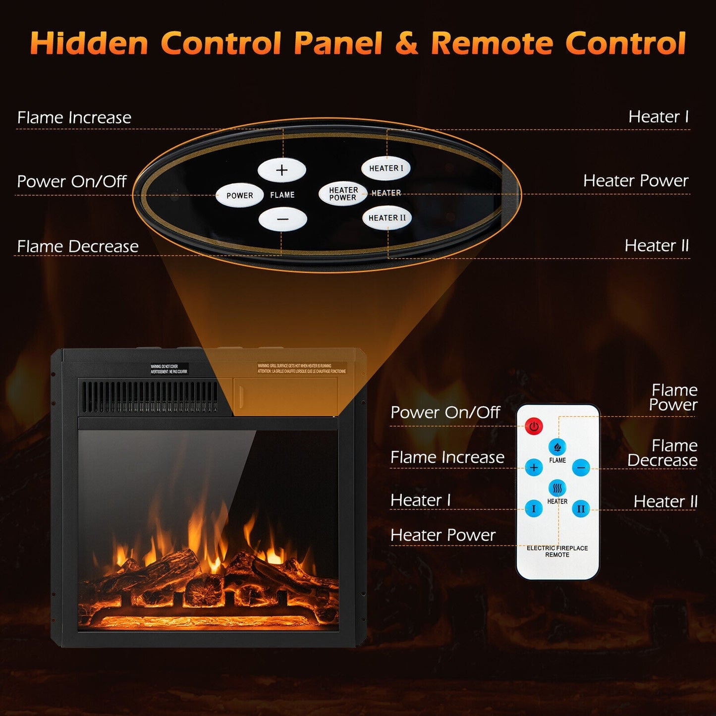 18/22.5 Inch Electric Fireplace Insert with 7
