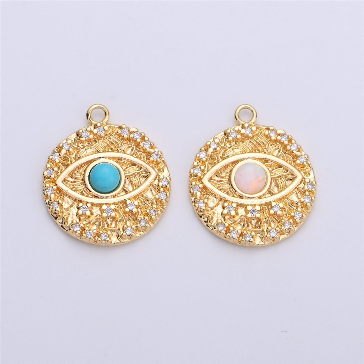 Opal Evil Eye Charm / Turquoise Evil Eye charm in Gold Filled for Necklace Bracelet Earring Charm for Jewelry Making Supply C-645,C-646 (OPAL)