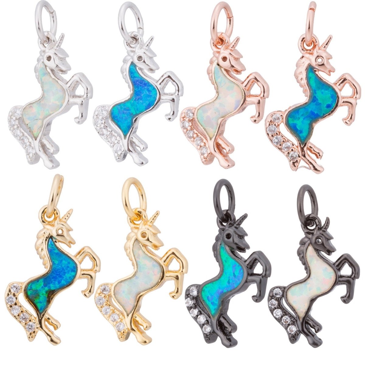 Opal Rose Gold Glitter Unicorn Cubic Zirconia Charm Pendant