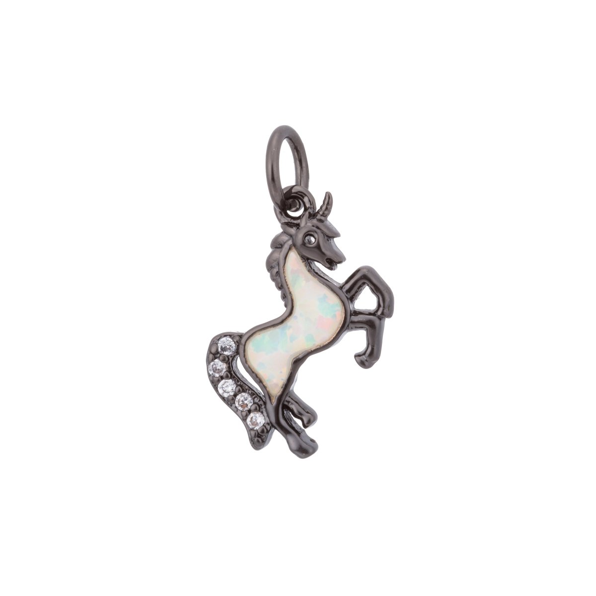 Opal Rose Gold Glitter Unicorn Cubic Zirconia Charm Pendant