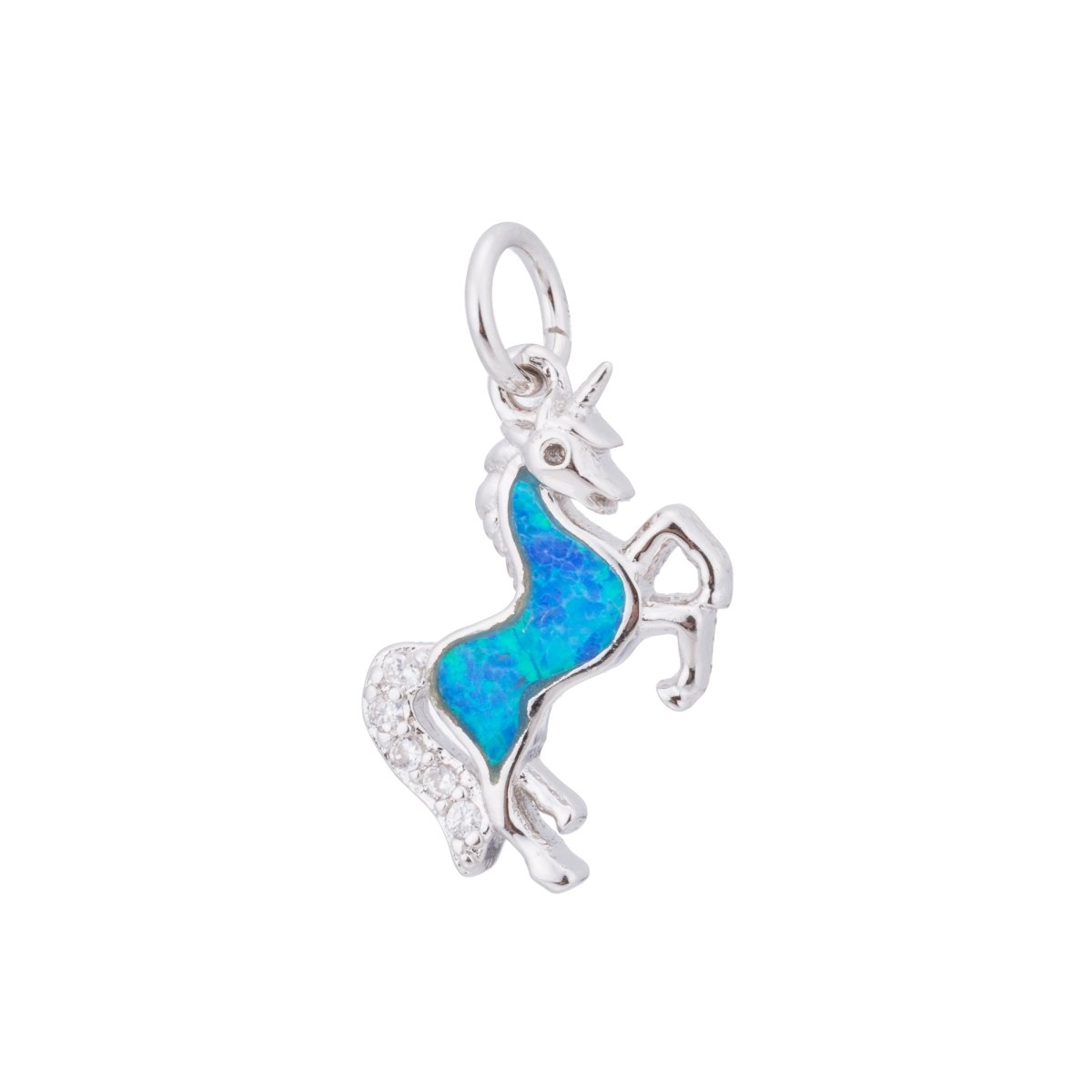 Opal Rose Gold Glitter Unicorn Cubic Zirconia Charm Pendant