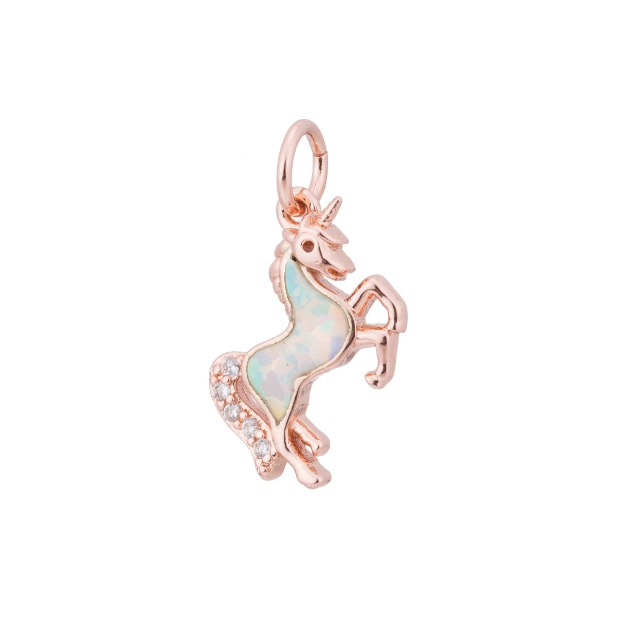 Opal Rose Gold Glitter Unicorn Cubic Zirconia Charm Pendant