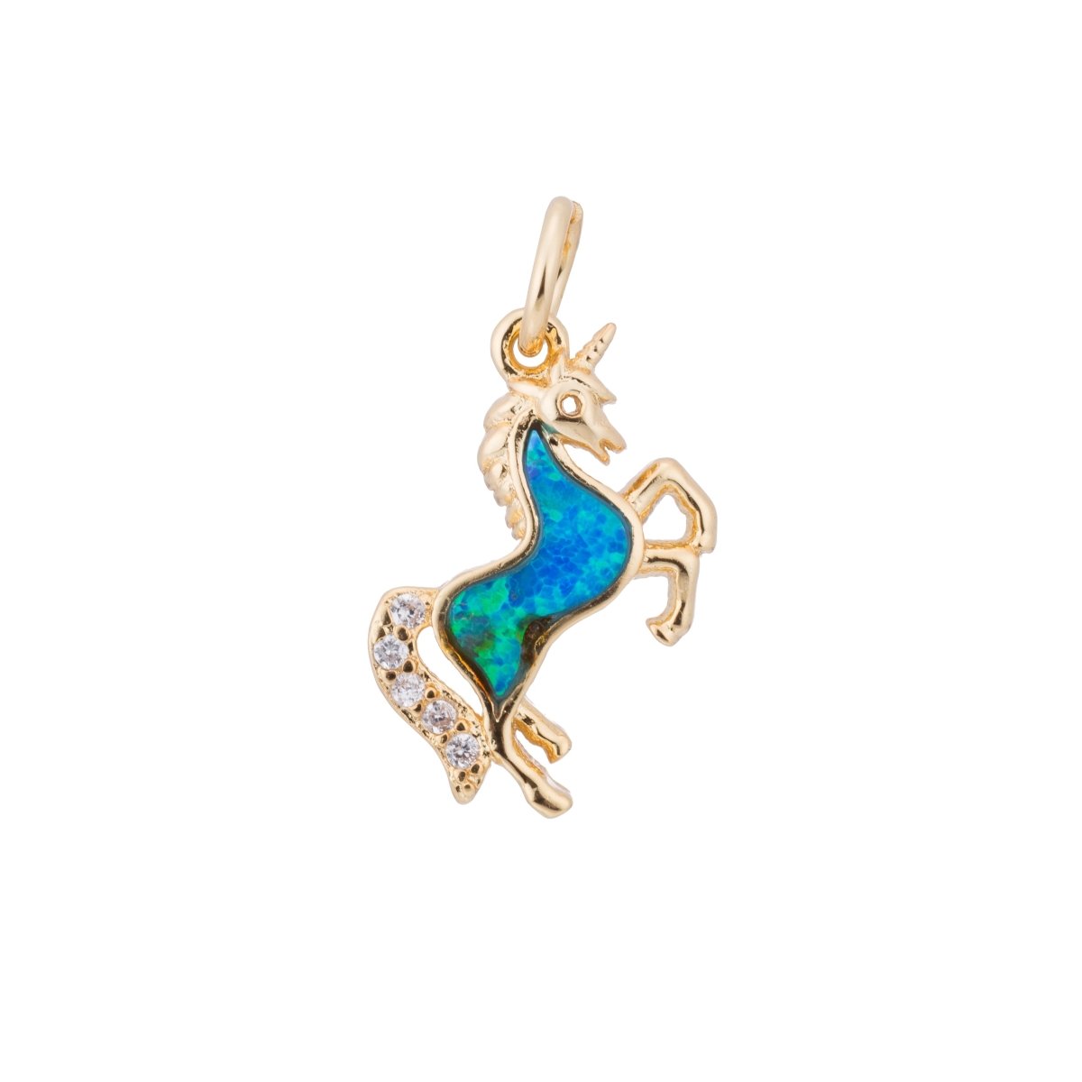 Opal Rose Gold Glitter Unicorn Cubic Zirconia Charm Pendant