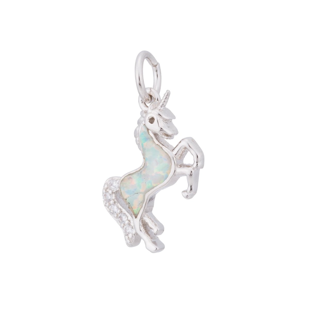 Opal Rose Gold Glitter Unicorn Cubic Zirconia Charm Pendant