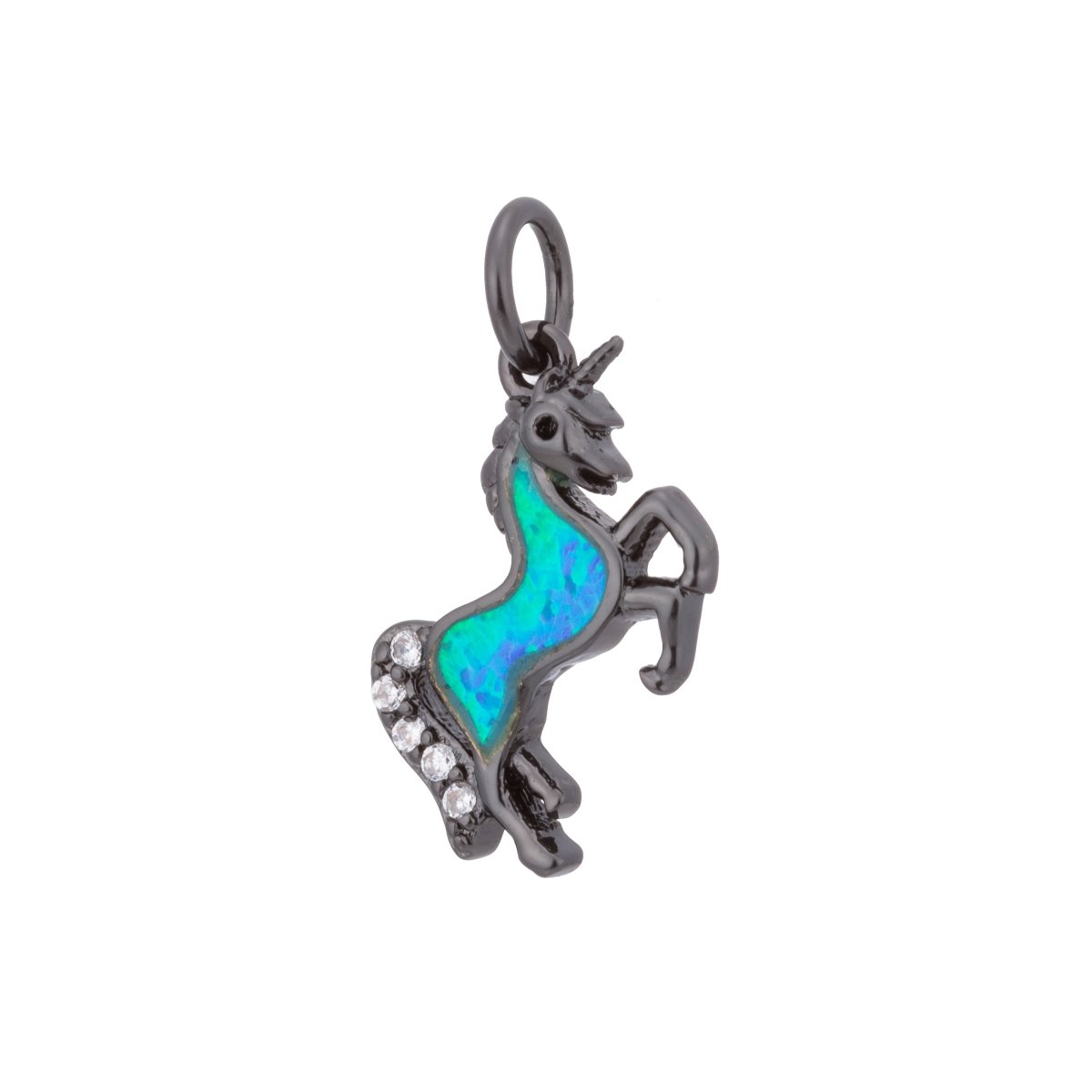 Opal Rose Gold Glitter Unicorn Cubic Zirconia Charm Pendant