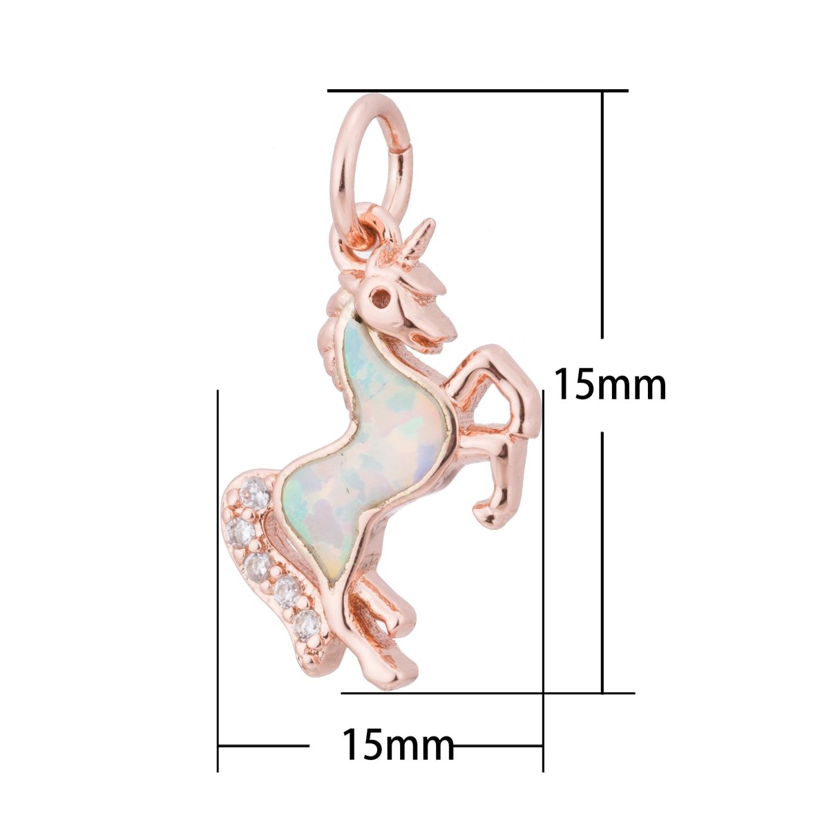 Opal Rose Gold Glitter Unicorn Cubic Zirconia Charm Pendant