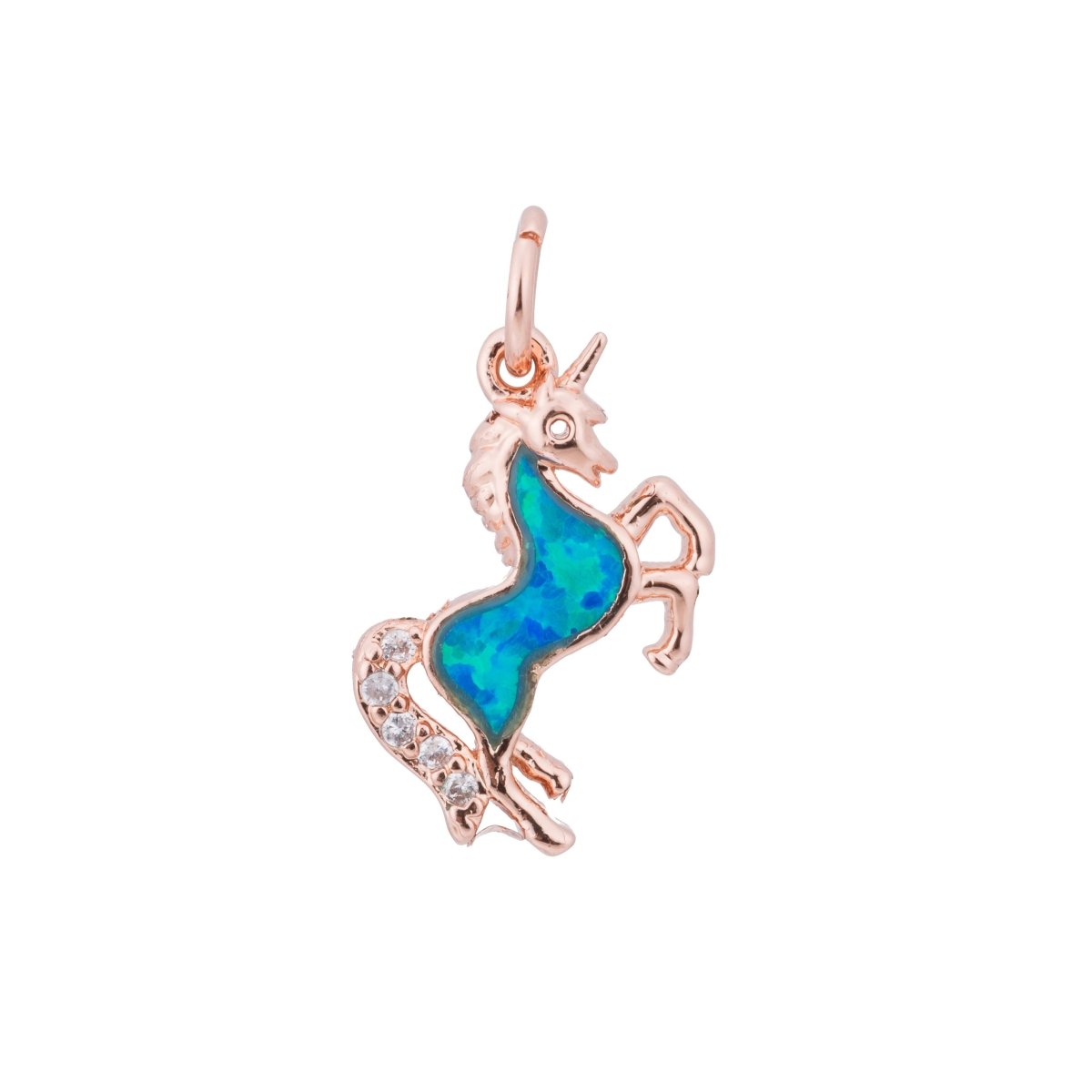 Opal Rose Gold Glitter Unicorn Cubic Zirconia Charm Pendant