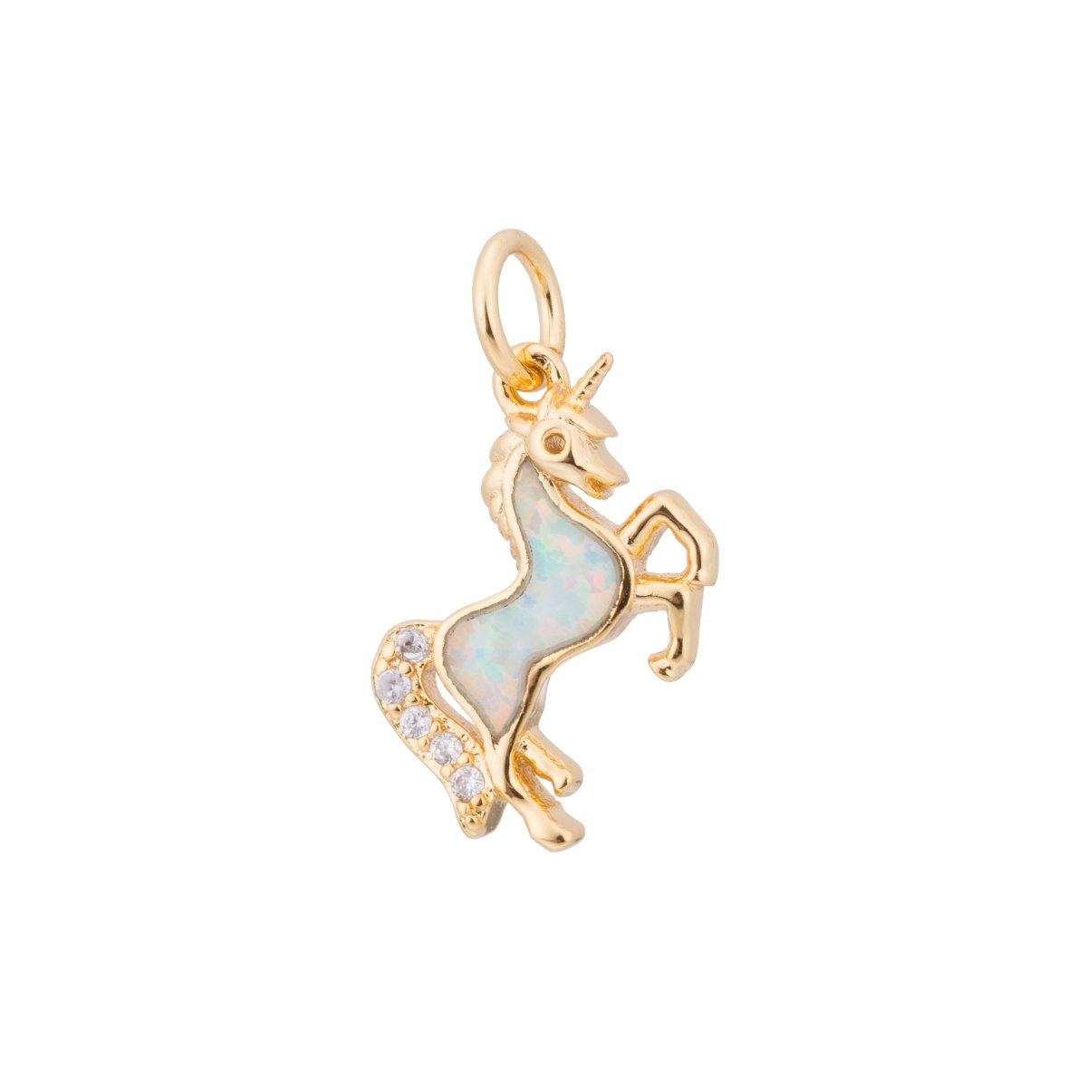 Opal Rose Gold Glitter Unicorn Cubic Zirconia Charm Pendant