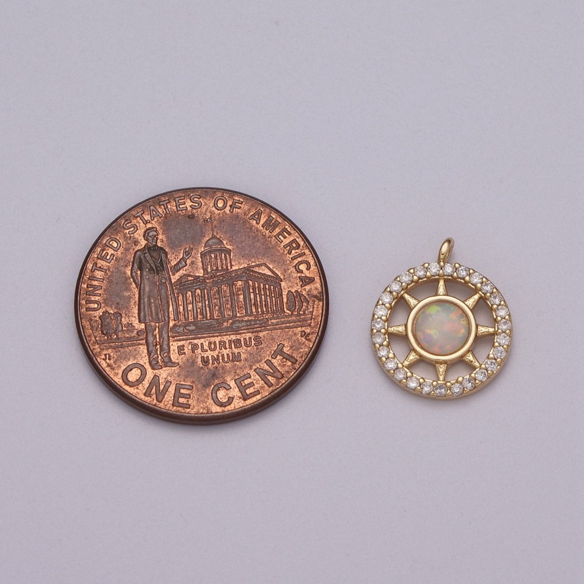 Opal Sun Coin Charm Micro Pave Charm 18k Gold Filled Celestial Cubic Zirconia Pave Small Disc Pendant M-832 M-833