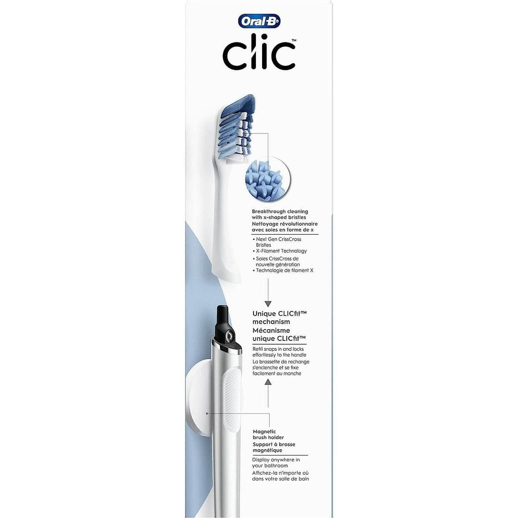 Oral-B Clic Deluxe Kit de démarrage, Brosse à dents manuelle avec 3 têtes de brosse et support magnétique